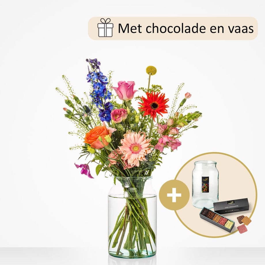 Royaal boeket (cadeauset met vaas én chocolade!)