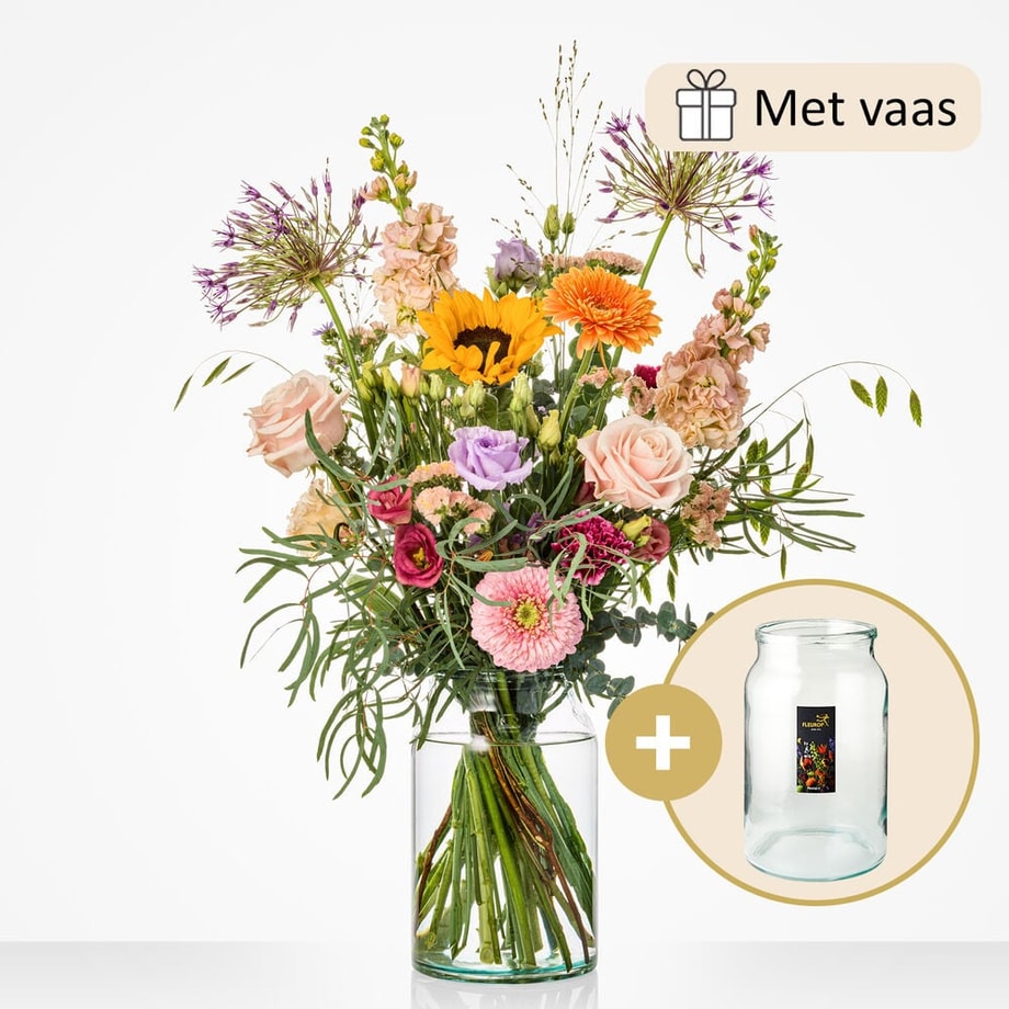 Vaasgeluk boeket (inclusief vaas!)