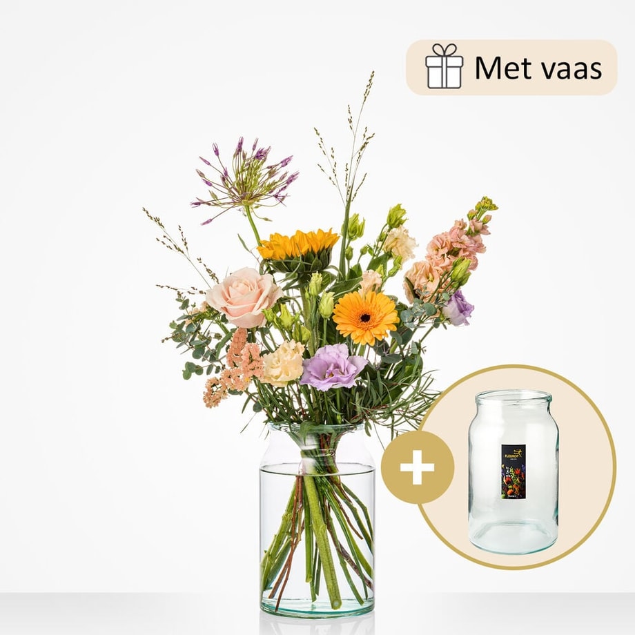 Vaasgeluk boeket (inclusief vaas!)