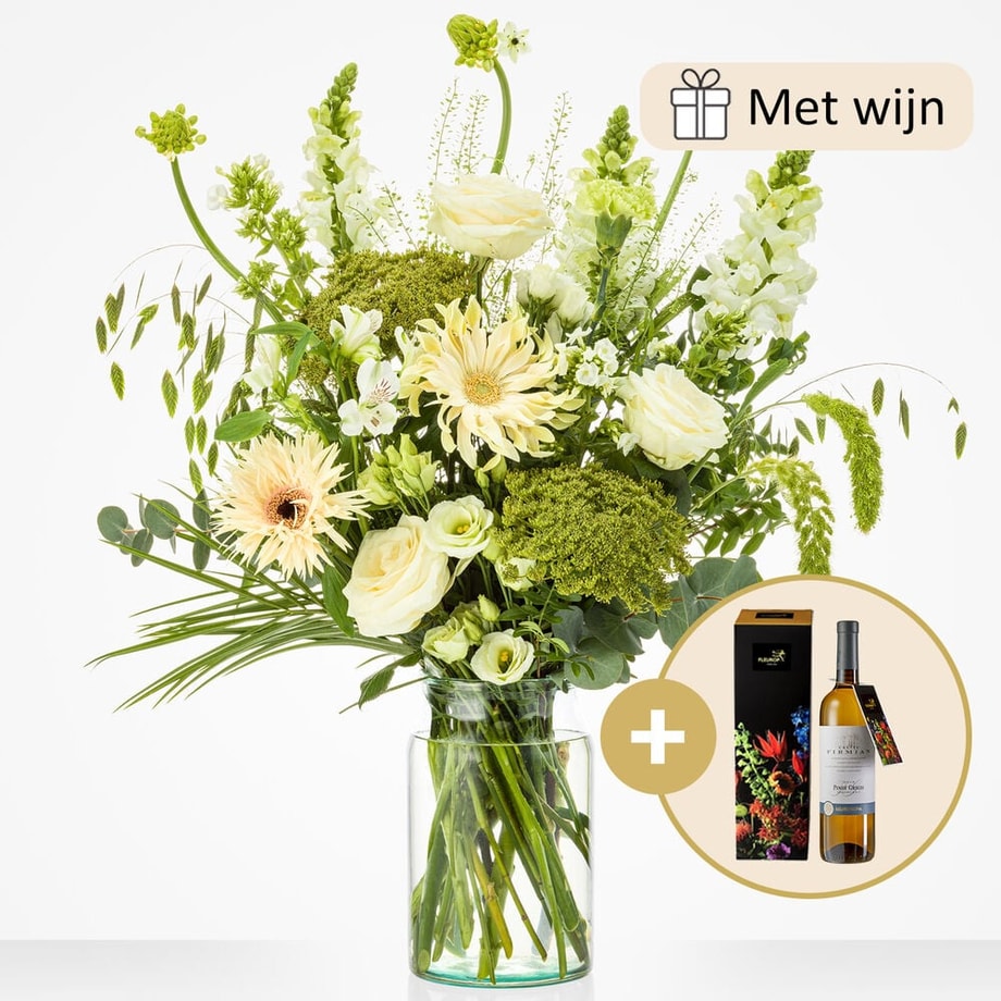 Wonderful white bouquet (gift set with wine)